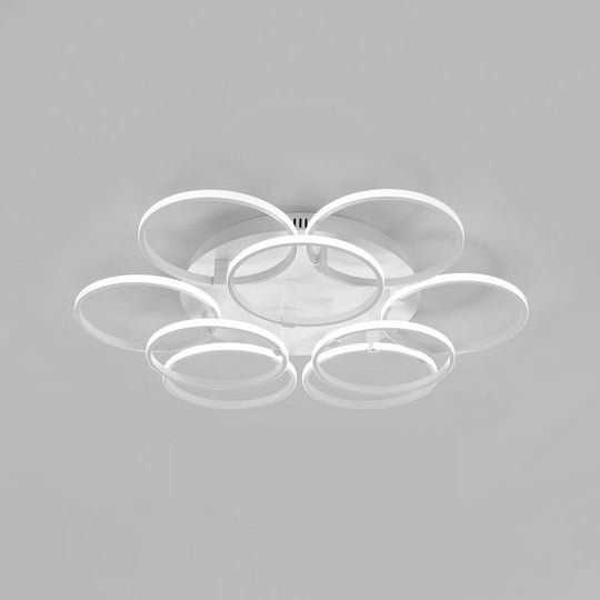 Minimalist Acrylic Semi Flush Ceiling Light for Living Room - Multi Ring Design, 3/9/12 Lights, White