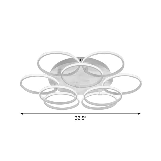 Minimalist Acrylic Semi Flush Ceiling Light for Living Room - Multi Ring Design, 3/9/12 Lights, White