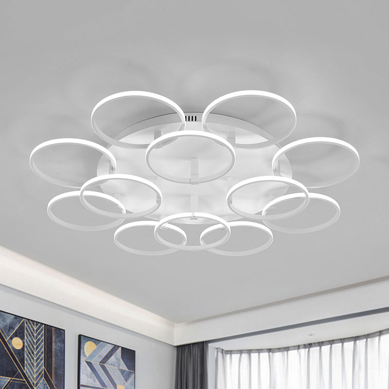 Minimalist Acrylic Semi Flush Ceiling Light for Living Room - Multi Ring Design, 3/9/12 Lights, White