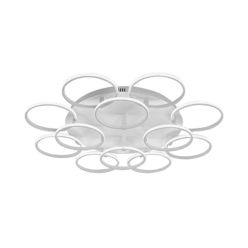 Minimalist Acrylic Semi Flush Ceiling Light for Living Room - Multi Ring Design, 3/9/12 Lights, White