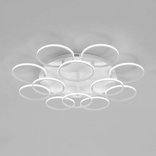 Minimalist Acrylic Semi Flush Ceiling Light for Living Room - Multi Ring Design, 3/9/12 Lights, White