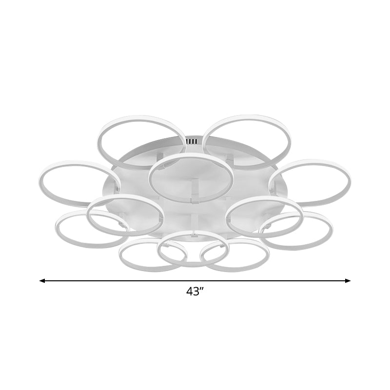 Minimalist Acrylic Semi Flush Ceiling Light for Living Room - Multi Ring Design, 3/9/12 Lights, White