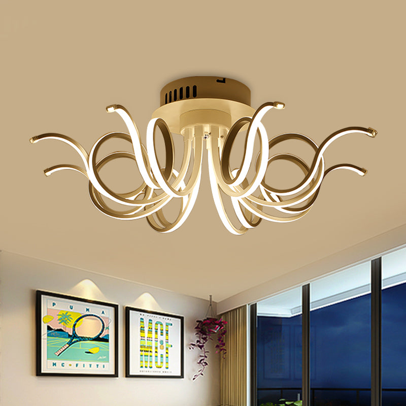 Contemporary Acrylic Octopus Flush Mount Light Fixture – 3/6/8 LED Lights – for Living Room Ceiling in Warm/White