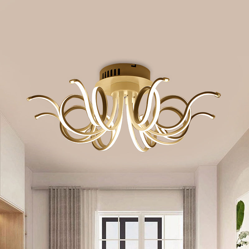 Contemporary Acrylic Octopus Flush Mount Light Fixture – 3/6/8 LED Lights – for Living Room Ceiling in Warm/White