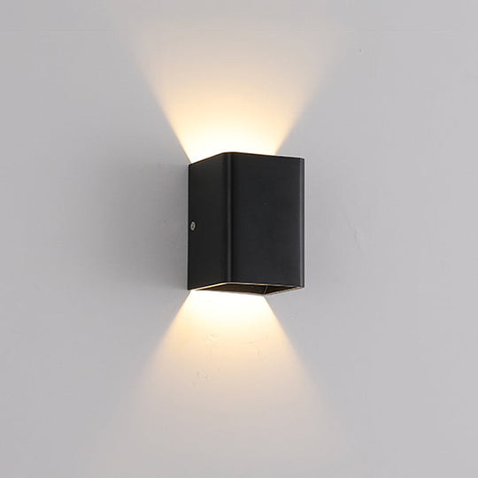 Contemporary Led Wall Mount Lamp - Black/White Cube Shade Metallic Finish Ideal For Bedside With