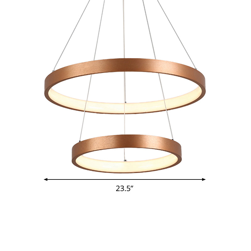 Contemporary 3-Head Chandelier With Acrylic Shade And Gold Ring - Ceiling Light In Warm/White