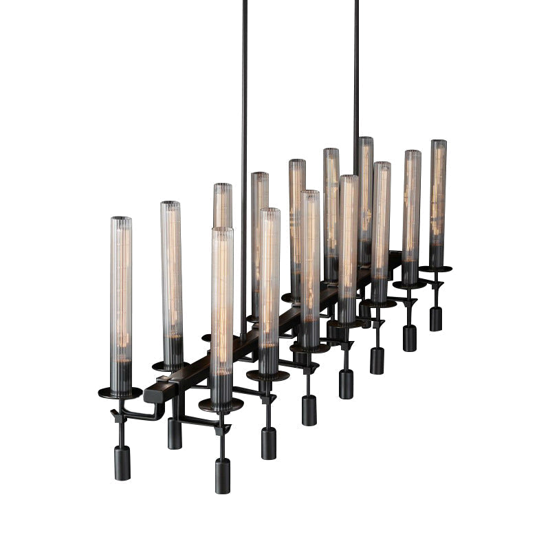 Modern Black/Brass/Nickel Tube Island Chandelier - Multi-Light Fluted Glass Led Hanging Lamp With