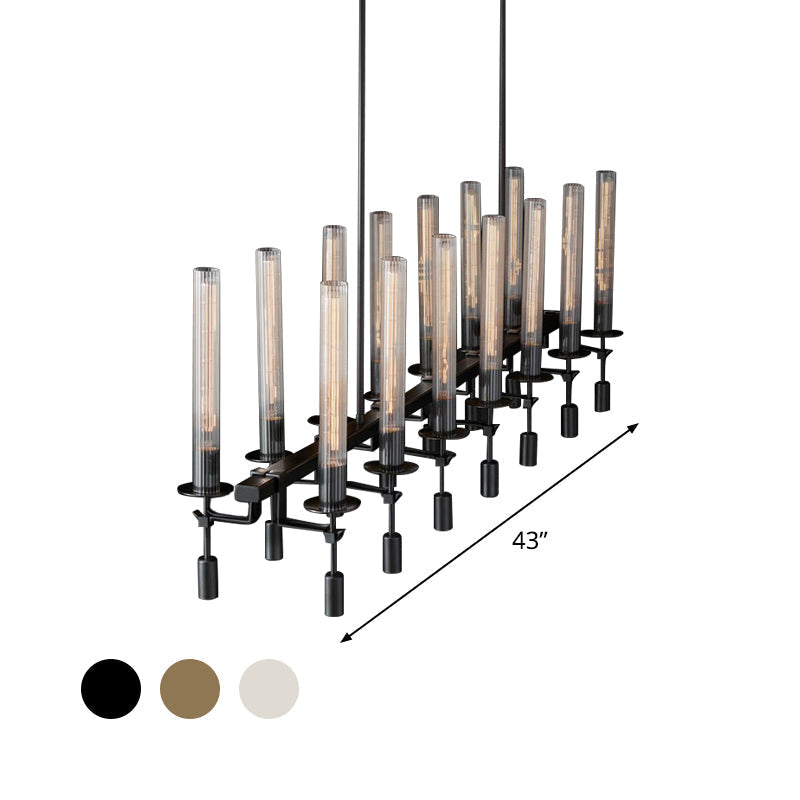 Modern Black/Brass/Nickel Tube Island Chandelier - Multi-Light Fluted Glass Led Hanging Lamp With