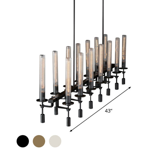 Modern Black/Brass/Nickel Tube Island Chandelier - Multi-Light Fluted Glass Led Hanging Lamp With