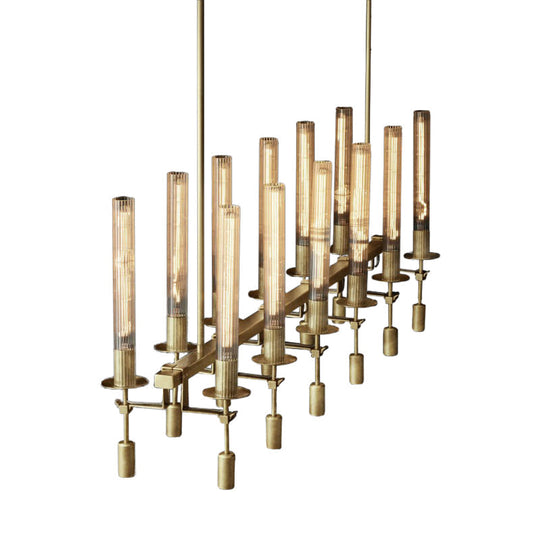 Modern Black/Brass/Nickel Tube Island Chandelier - Multi-Light Fluted Glass Led Hanging Lamp With