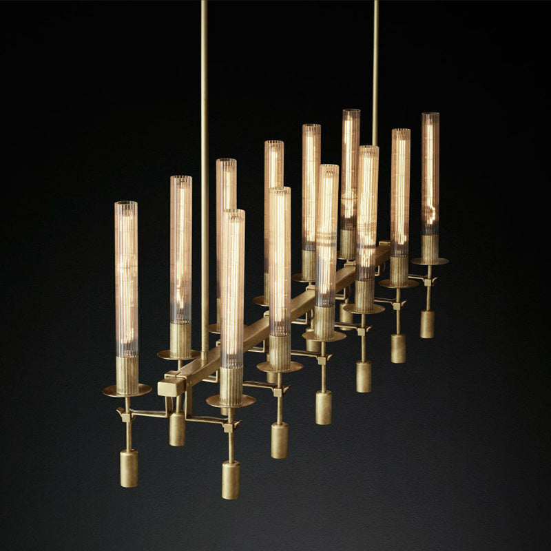 Modern Black/Brass/Nickel Tube Island Chandelier - Multi-Light Fluted Glass Led Hanging Lamp With