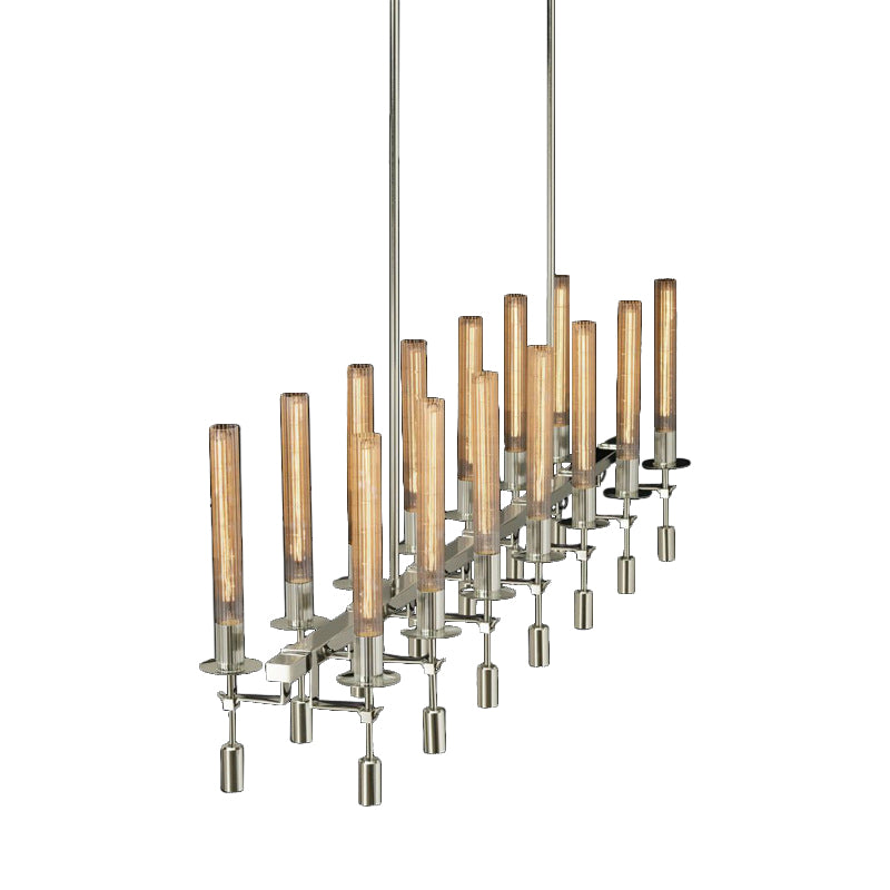 Modern Black/Brass/Nickel Tube Island Chandelier - Multi-Light Fluted Glass Led Hanging Lamp With