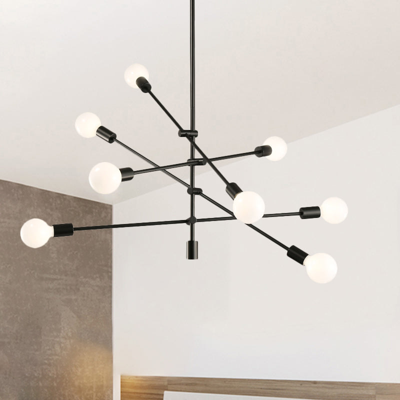 Sleek Black/Gold Mid-Century Chandelier - 8-Light Ceiling Lamp Ideal For Living Room Black