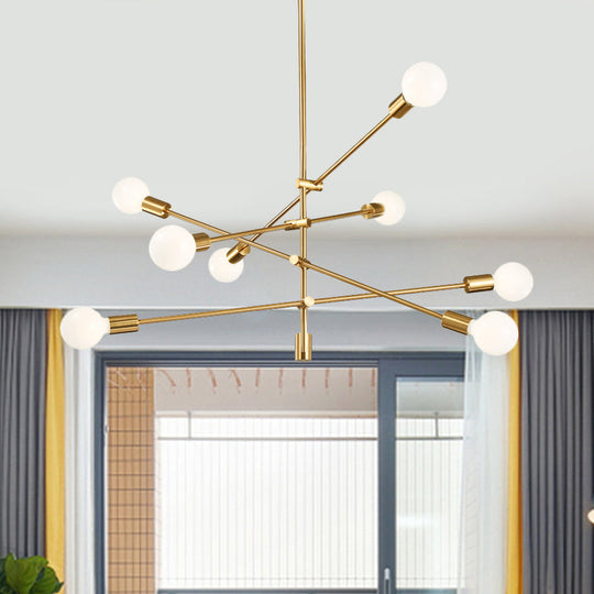 Sleek Black/Gold Mid-Century Chandelier - 8-Light Ceiling Lamp Ideal For Living Room