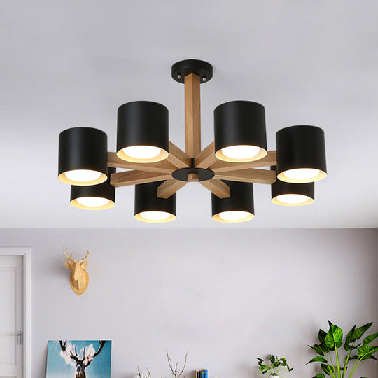 Wood & Iron Nordic Pendant Light with Drum Shade for Study Room in Black/White