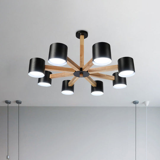 Wood & Iron Nordic Pendant Light with Drum Shade for Study Room in Black/White