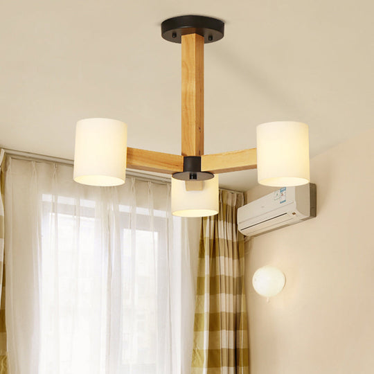 Japanese Style Pendant Chandelier with White Glass Shade and Wood Accents for Bedroom Lighting