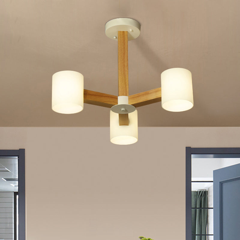 Japanese Style Pendant Chandelier with White Glass Shade and Wood Accents for Bedroom Lighting