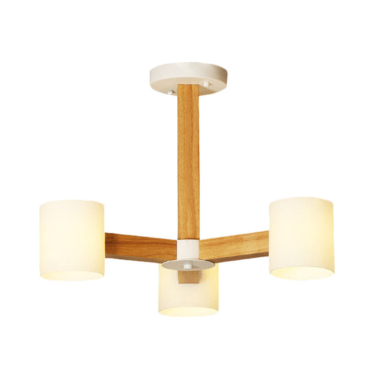 Japanese Style Pendant Chandelier with White Glass Shade and Wood Accents for Bedroom Lighting