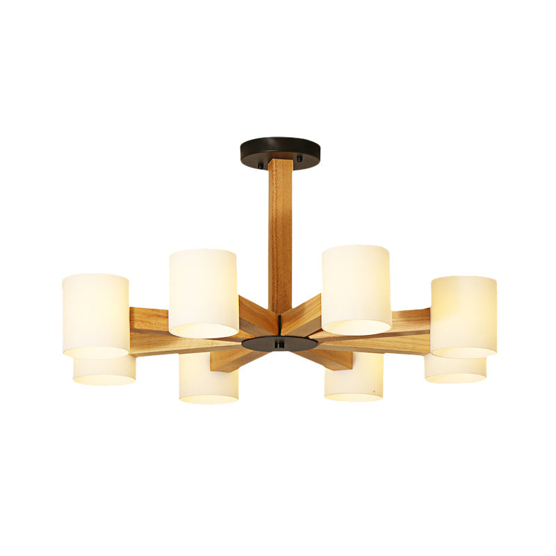 Japanese Style Pendant Chandelier with White Glass Shade and Wood Accents for Bedroom Lighting