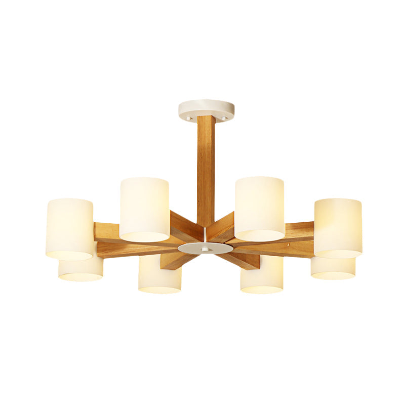 Japanese Style Pendant Chandelier with White Glass Shade and Wood Accents for Bedroom Lighting