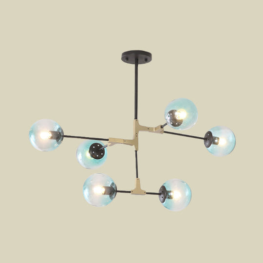 Modern Metal Blue Chandelier With Glass Shade For Restaurants - Orb Pendant Light