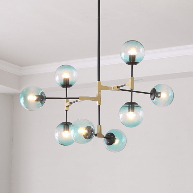 Modern Metal Blue Chandelier With Glass Shade For Restaurants - Orb Pendant Light 8 /