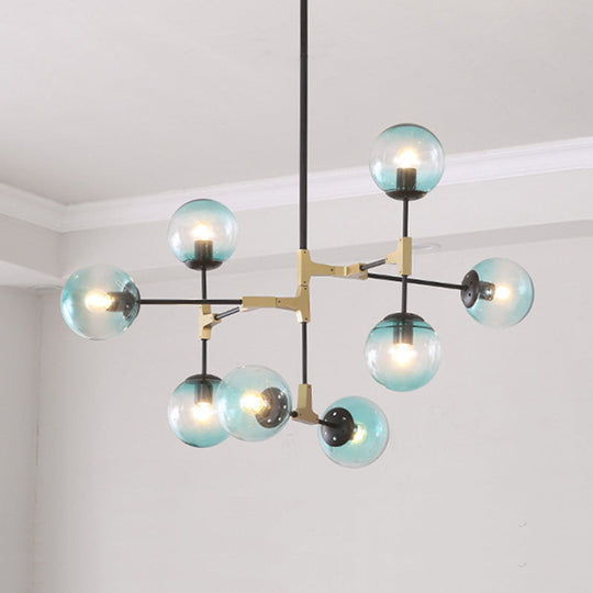 Modern Metal Blue Chandelier With Glass Shade For Restaurants - Orb Pendant Light 8 /