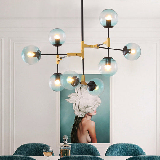 Modern Metal Blue Chandelier With Glass Shade For Restaurants - Orb Pendant Light