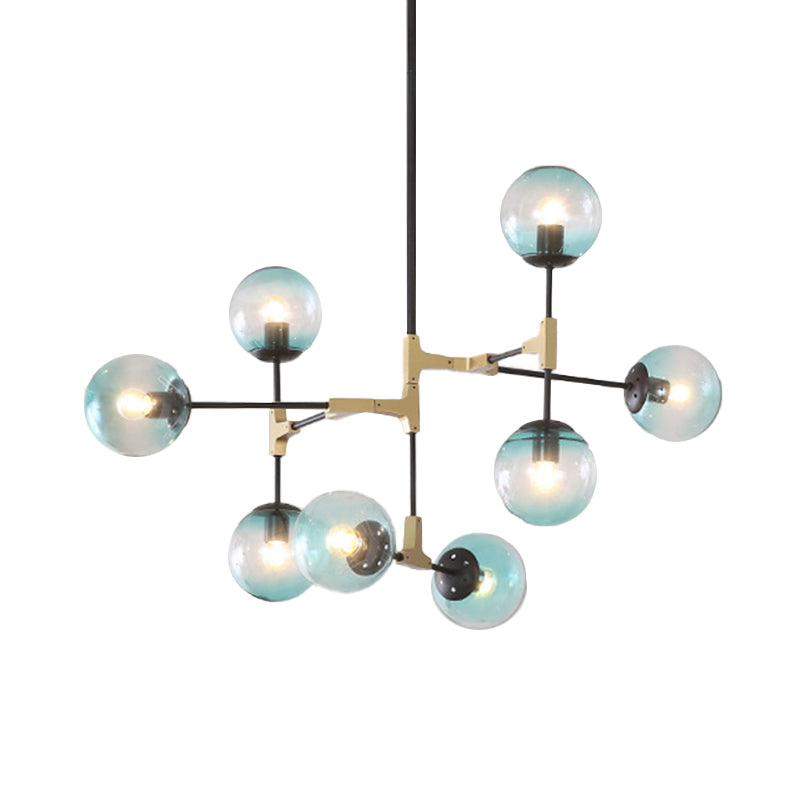 Modern Metal Blue Chandelier With Glass Shade For Restaurants - Orb Pendant Light