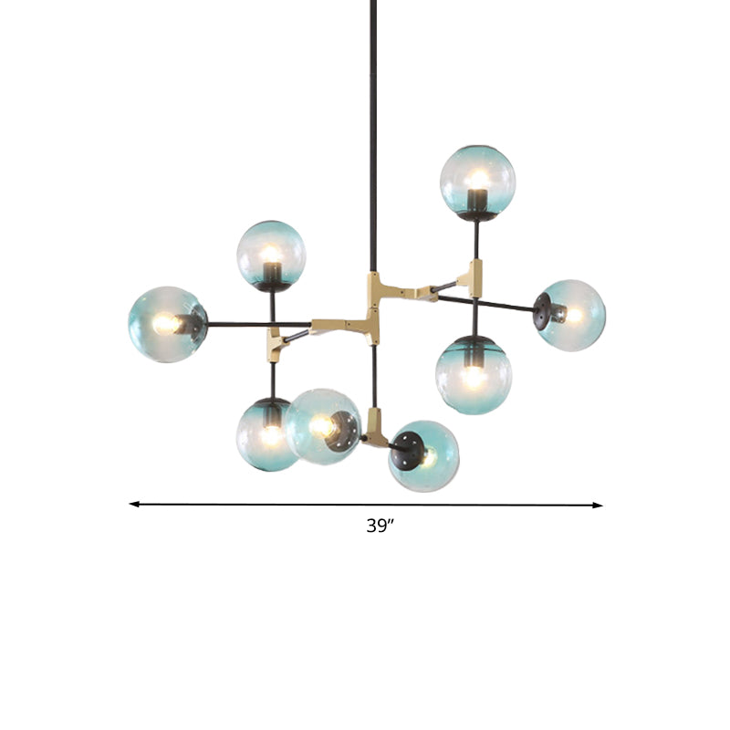 Modern Metal Blue Chandelier With Glass Shade For Restaurants - Orb Pendant Light