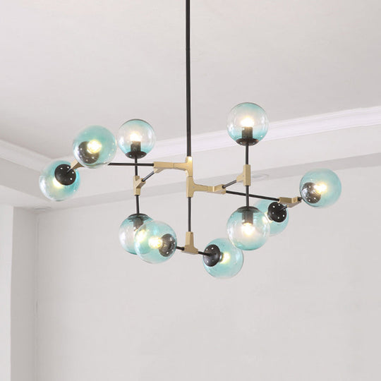 Modern Metal Blue Chandelier With Glass Shade For Restaurants - Orb Pendant Light 10 /