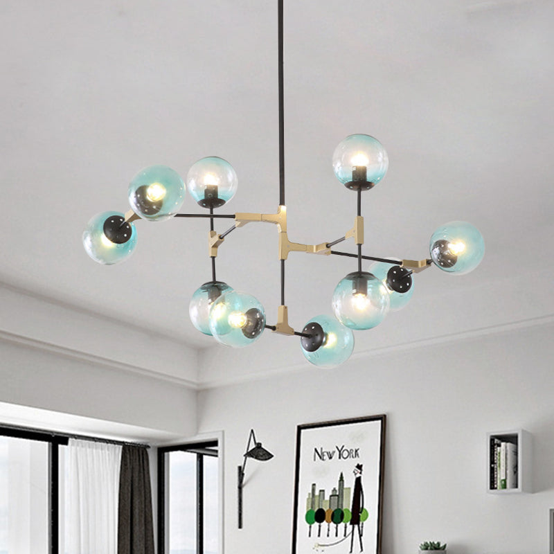 Modern Metal Blue Chandelier With Glass Shade For Restaurants - Orb Pendant Light