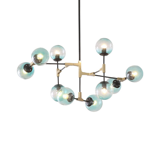 Modern Metal Blue Chandelier With Glass Shade For Restaurants - Orb Pendant Light