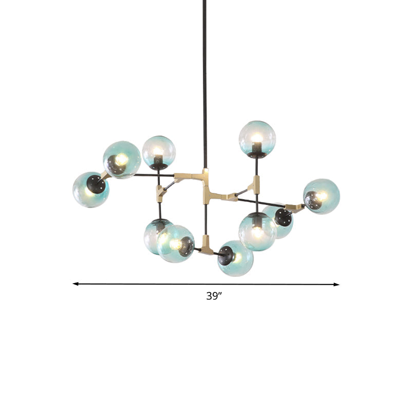 Modern Metal Blue Chandelier With Glass Shade For Restaurants - Orb Pendant Light