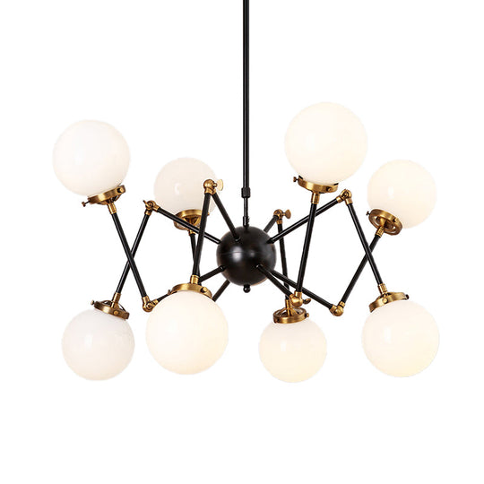 Contemporary Metal Abstract Pendant Chandelier With Orb Shade - 8 Lights For Dining Room