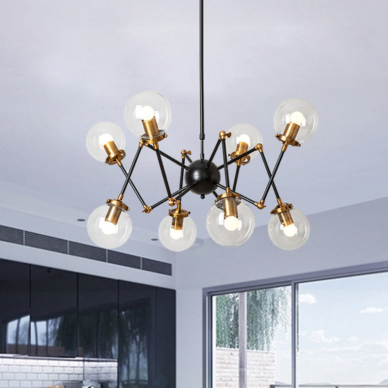 Contemporary Metal Abstract Pendant Chandelier With Orb Shade - 8 Lights For Dining Room