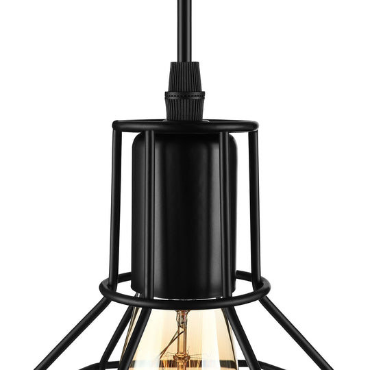 Vintage Metallic Pendant Lighting With Global Cage Shade - 3/7 Heads Hanging Lamp Black