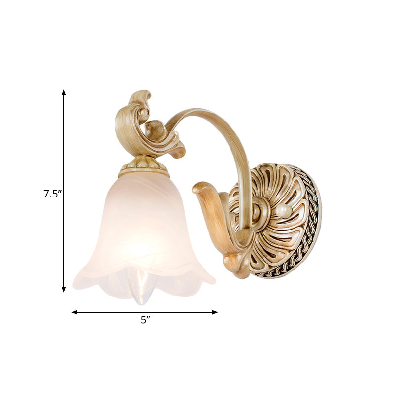 3-Head Colonial Style Gold Opal Glass Wall Mounted Bathroom Vanity Light Fixture