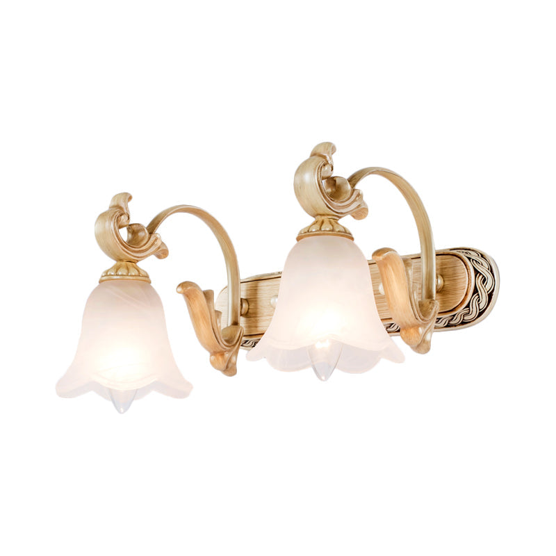 3-Head Colonial Style Gold Opal Glass Wall Mounted Bathroom Vanity Light Fixture