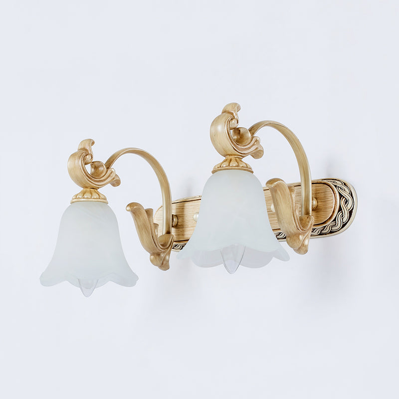 3-Head Colonial Style Gold Opal Glass Wall Mounted Bathroom Vanity Light Fixture