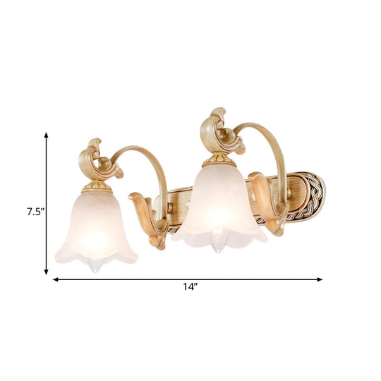 3-Head Colonial Style Gold Opal Glass Wall Mounted Bathroom Vanity Light Fixture