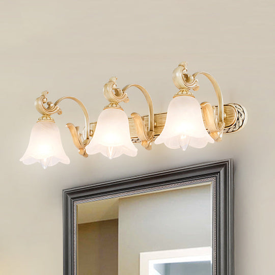 3-Head Colonial Style Gold Opal Glass Wall Mounted Bathroom Vanity Light Fixture 3 /