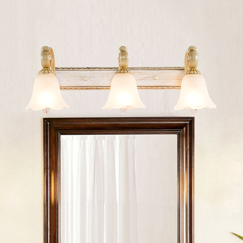 3-Head Colonial Style Gold Opal Glass Wall Mounted Bathroom Vanity Light Fixture