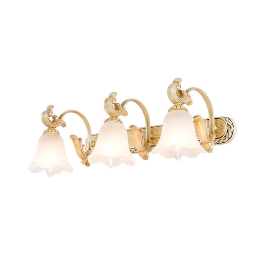 3-Head Colonial Style Gold Opal Glass Wall Mounted Bathroom Vanity Light Fixture