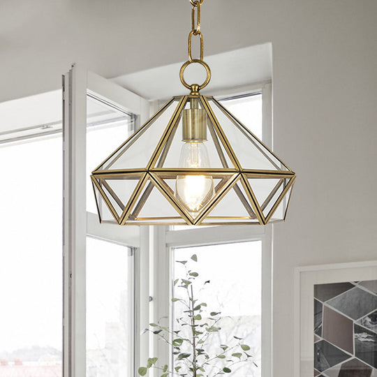 Diamond Pendant Ceiling Light In Brass With Clear Glass For Bedroom