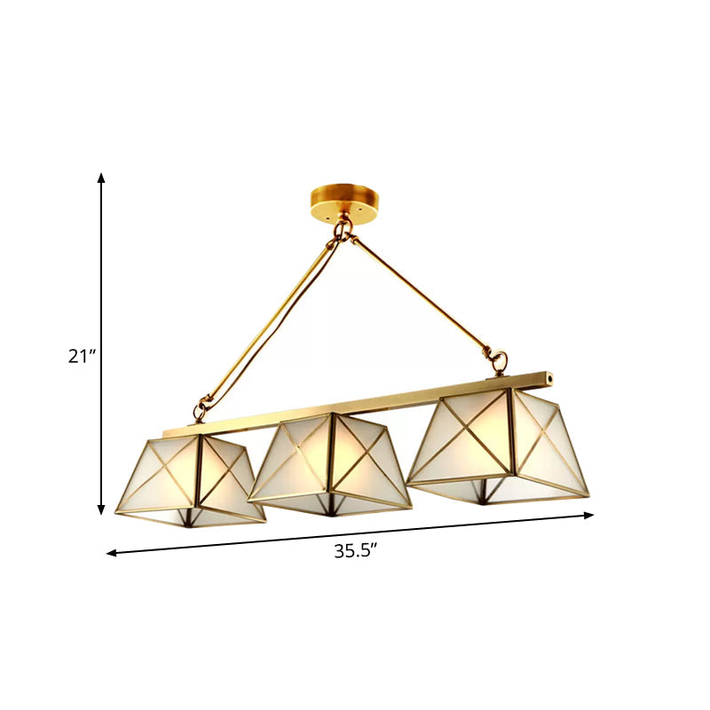 Colonial Style Opal Glass Pendant Light With Tapered Island Design - 3 Bulbs Brass Finish