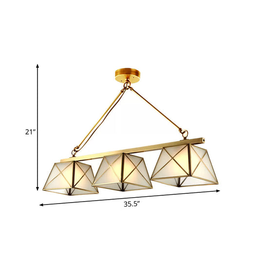 Colonial Style Opal Glass Pendant Light With Tapered Island Design - 3 Bulbs Brass Finish