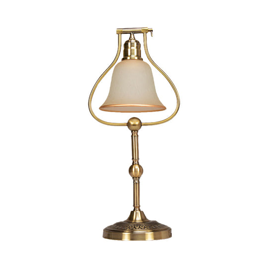 Vintage Opal Glass Table Lamp With Brass Jar Frame And Bell Shade