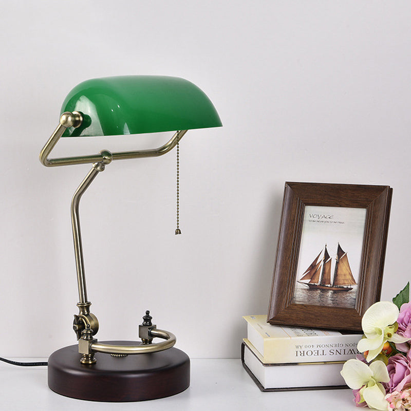 Vintage Green/White Glass Table Lamp With Pull Chain Night Light And Swivel Shade For Living Room